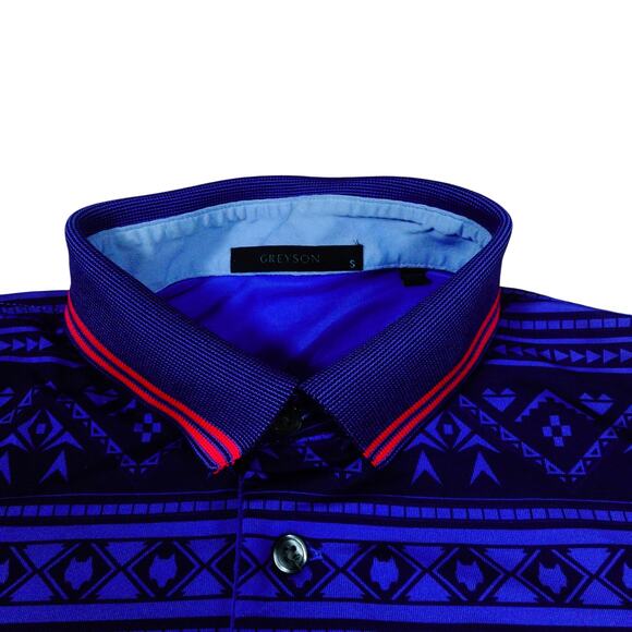 Greyson Blue Gemometric Golf Polo Shirt Mens Size Small - Picture 2 of 7